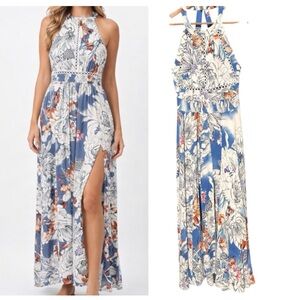 BOHO | JAASE | Floral Halter Maxi Dress | L | Garden Party | Resort Wear